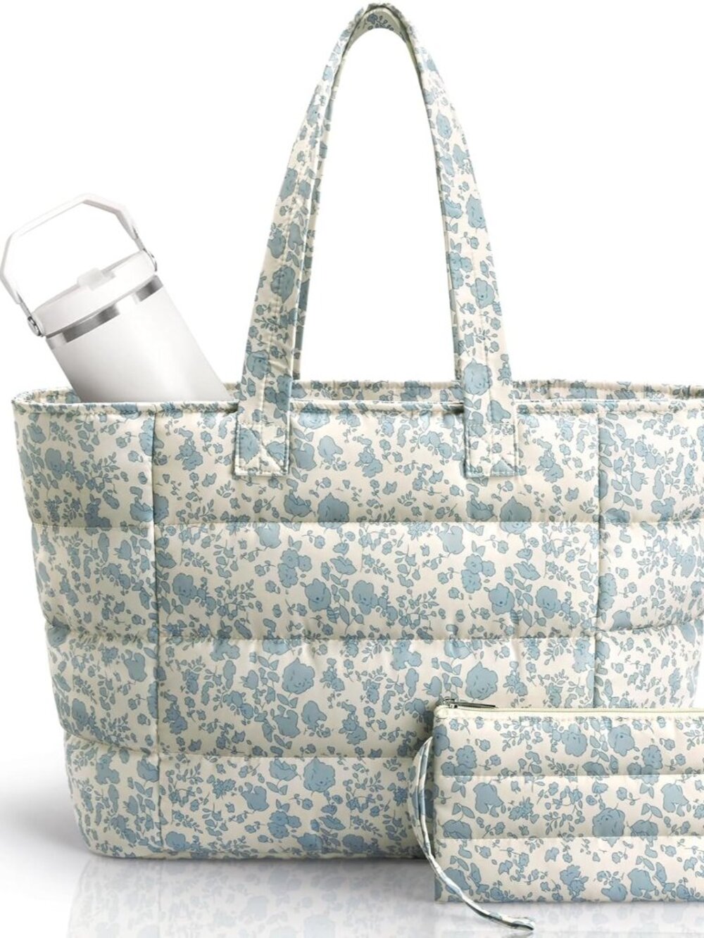 Puffer Tote Bag with Pouch, Women's Lightweight Quilted Shoulder Bag, 15.6"/17.3 - Picture 1 of 8